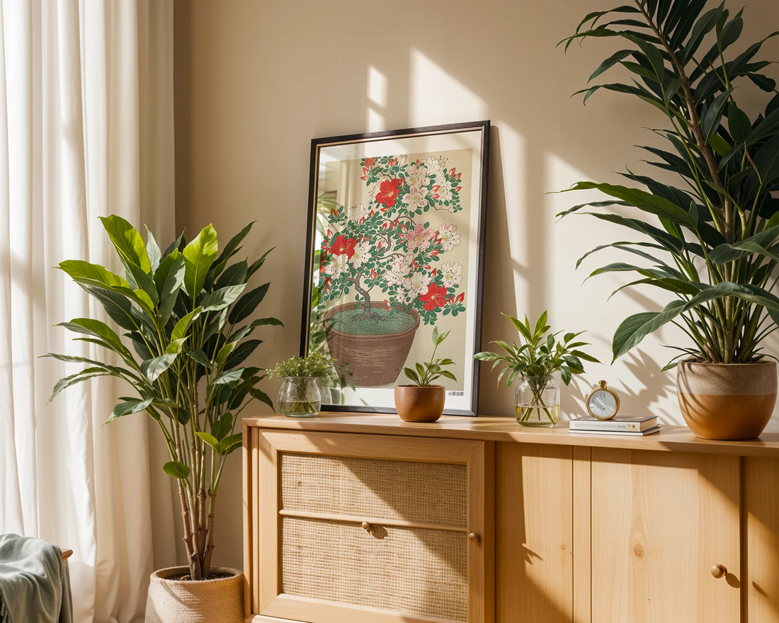 Image of Ohara Koson flower färgglad poster i frame at Posterton