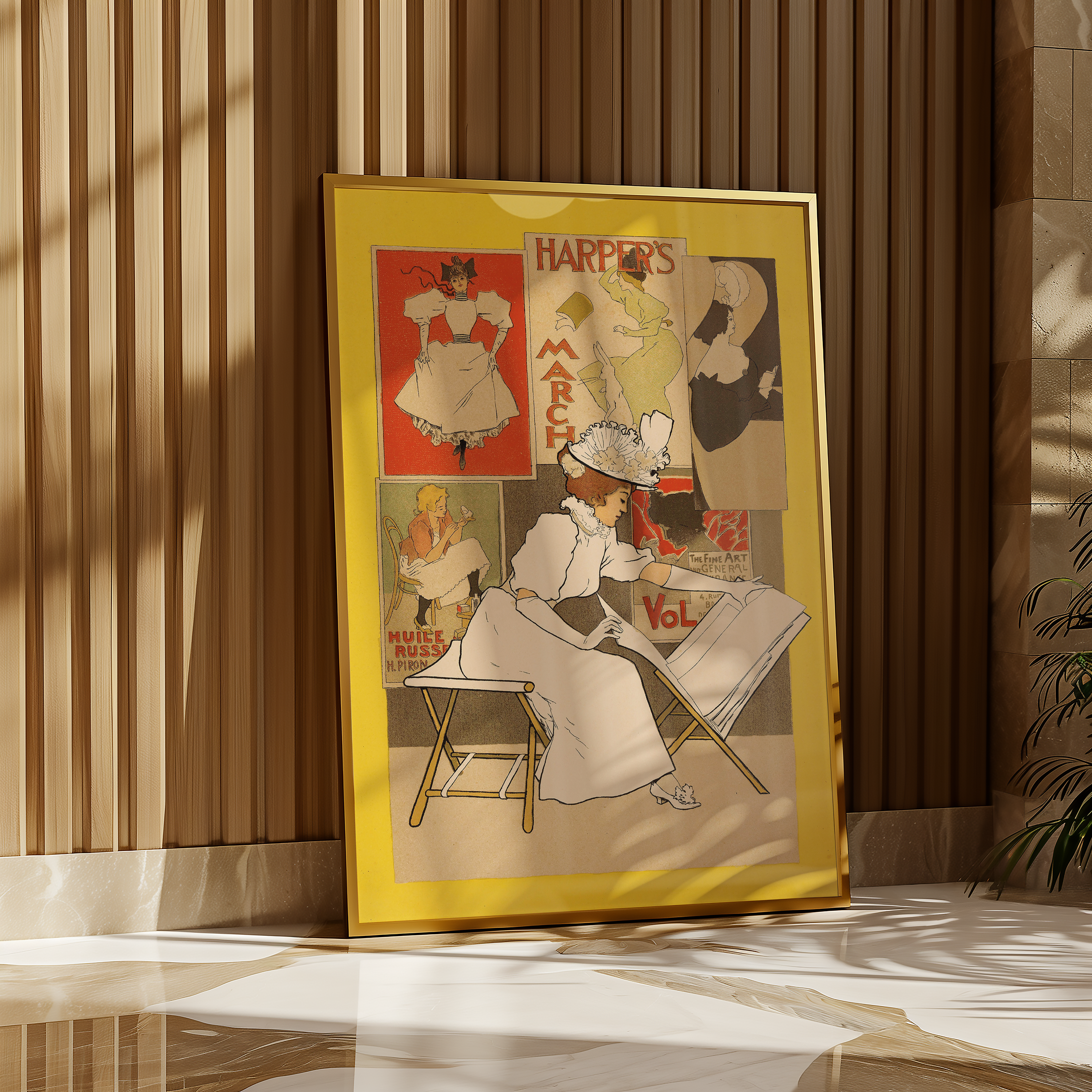 Bild på Zittende vrouw bekijkt prenten in een prentstandaard