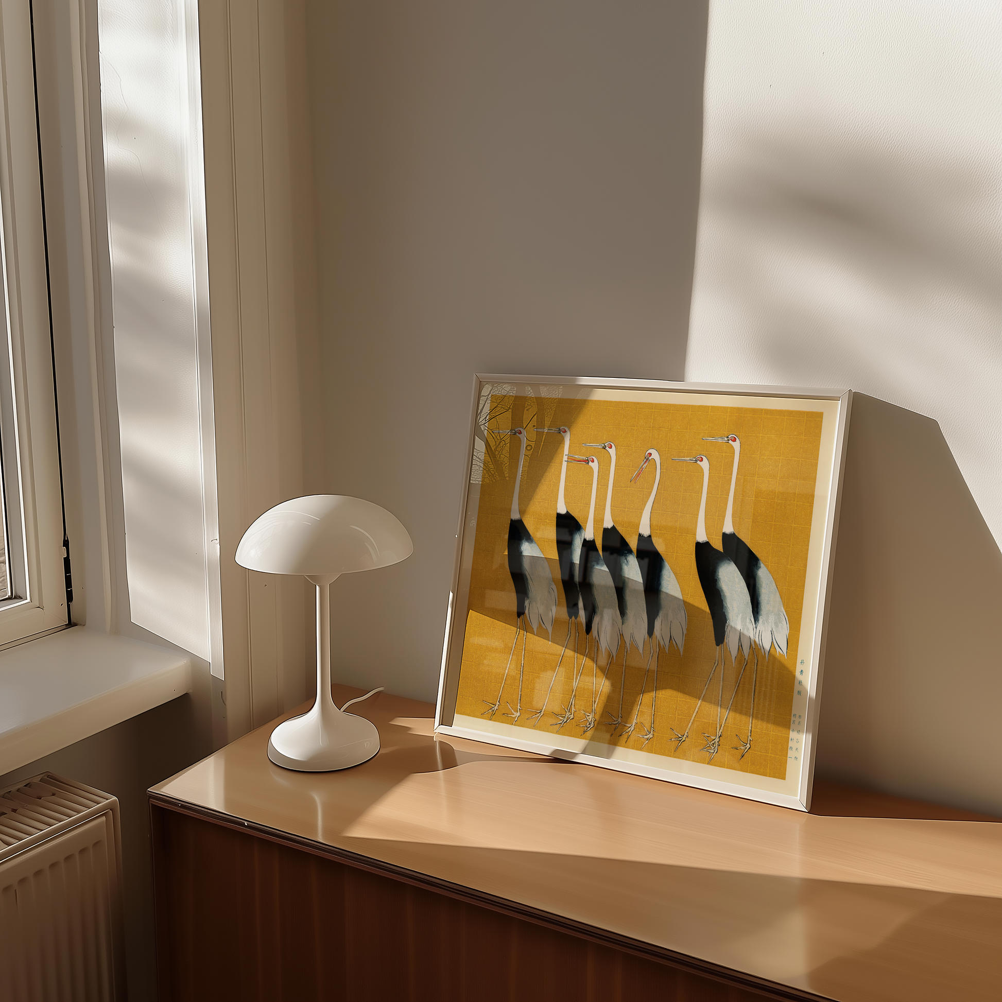 Bild på A traditional portrait of a flock of beautiful Japanese red crown crane