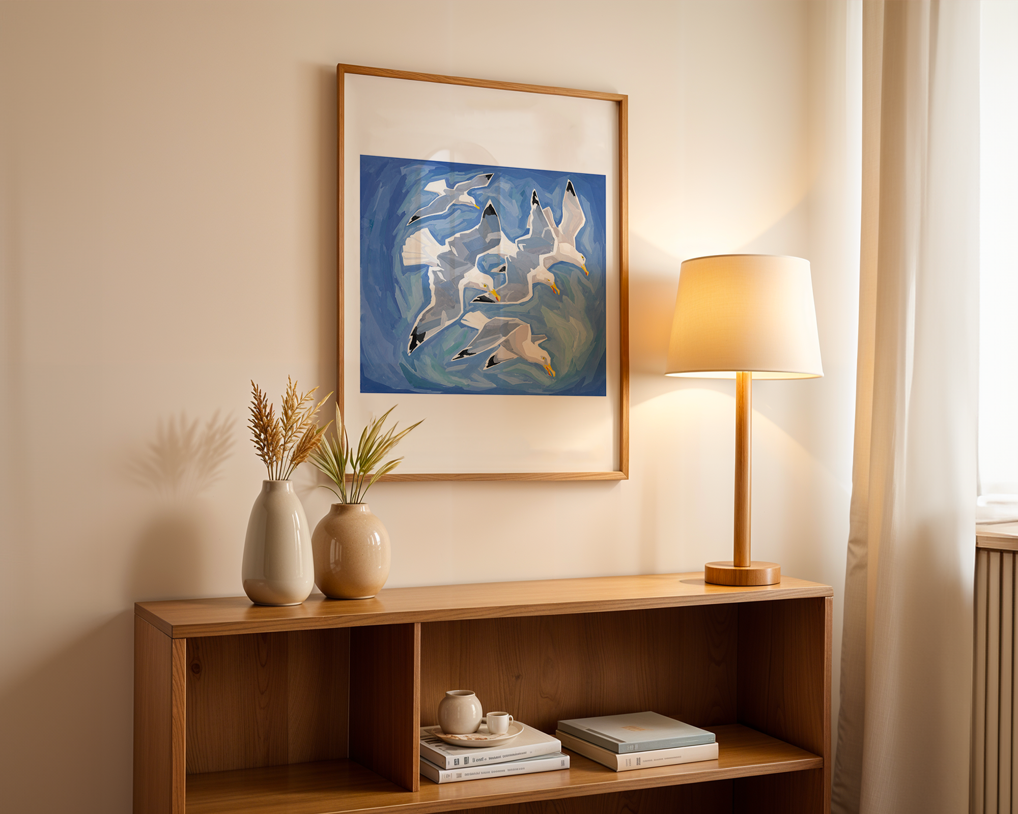 Bild på Bandontwerp met vijf vliegende meeuwen