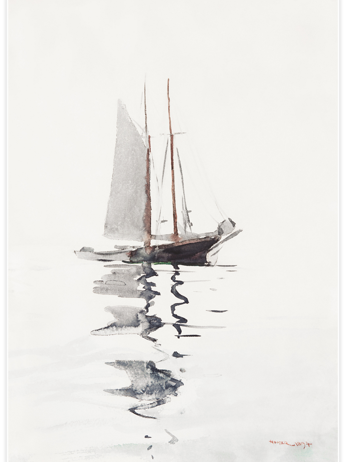 Two–masted Schooner with Dory