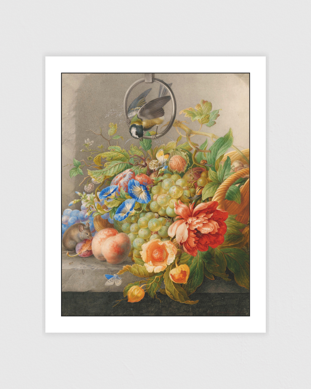 Still Life with Flowers, Fruit, a Great Tit and a Mouse
