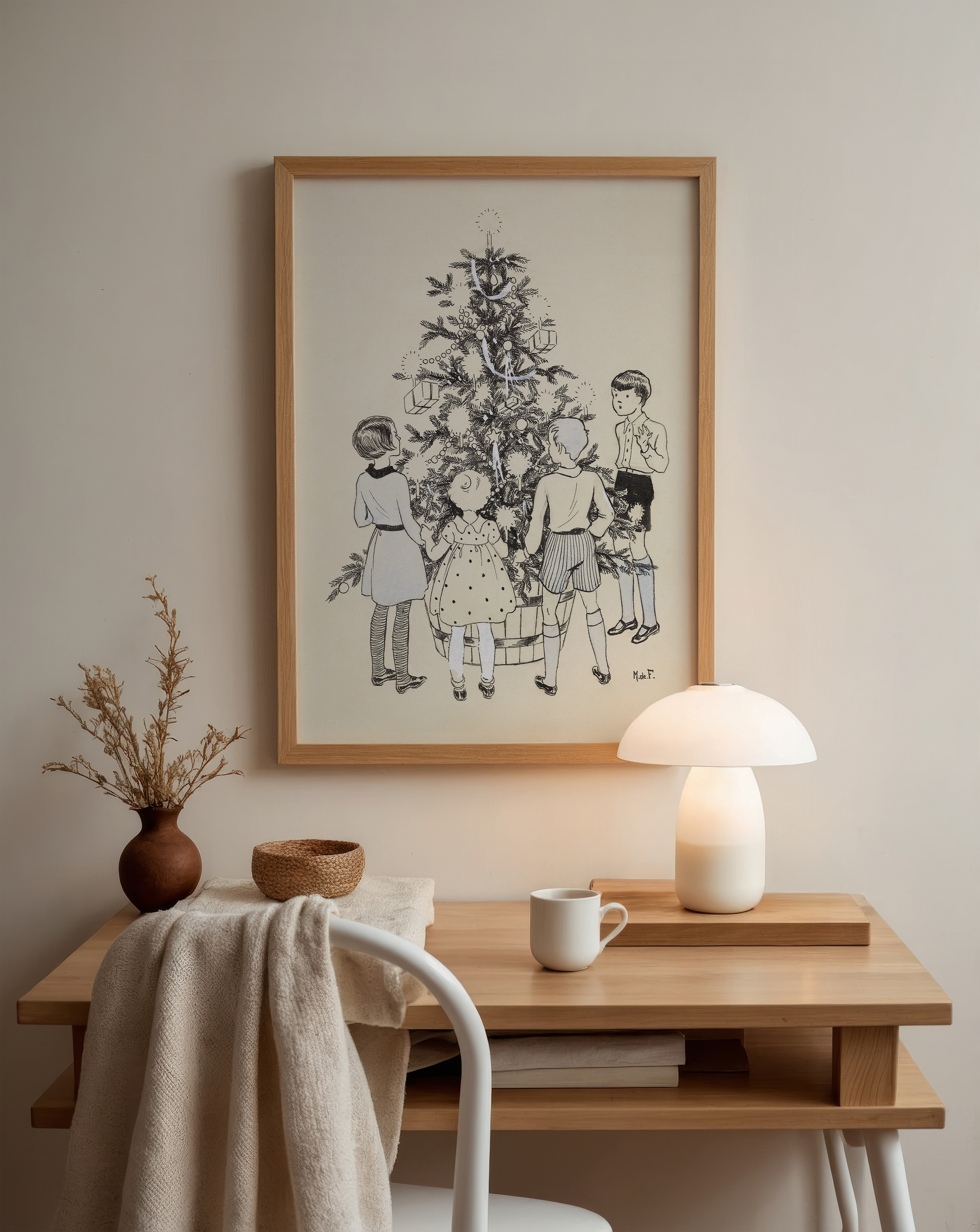 Four children around a Christmas tree