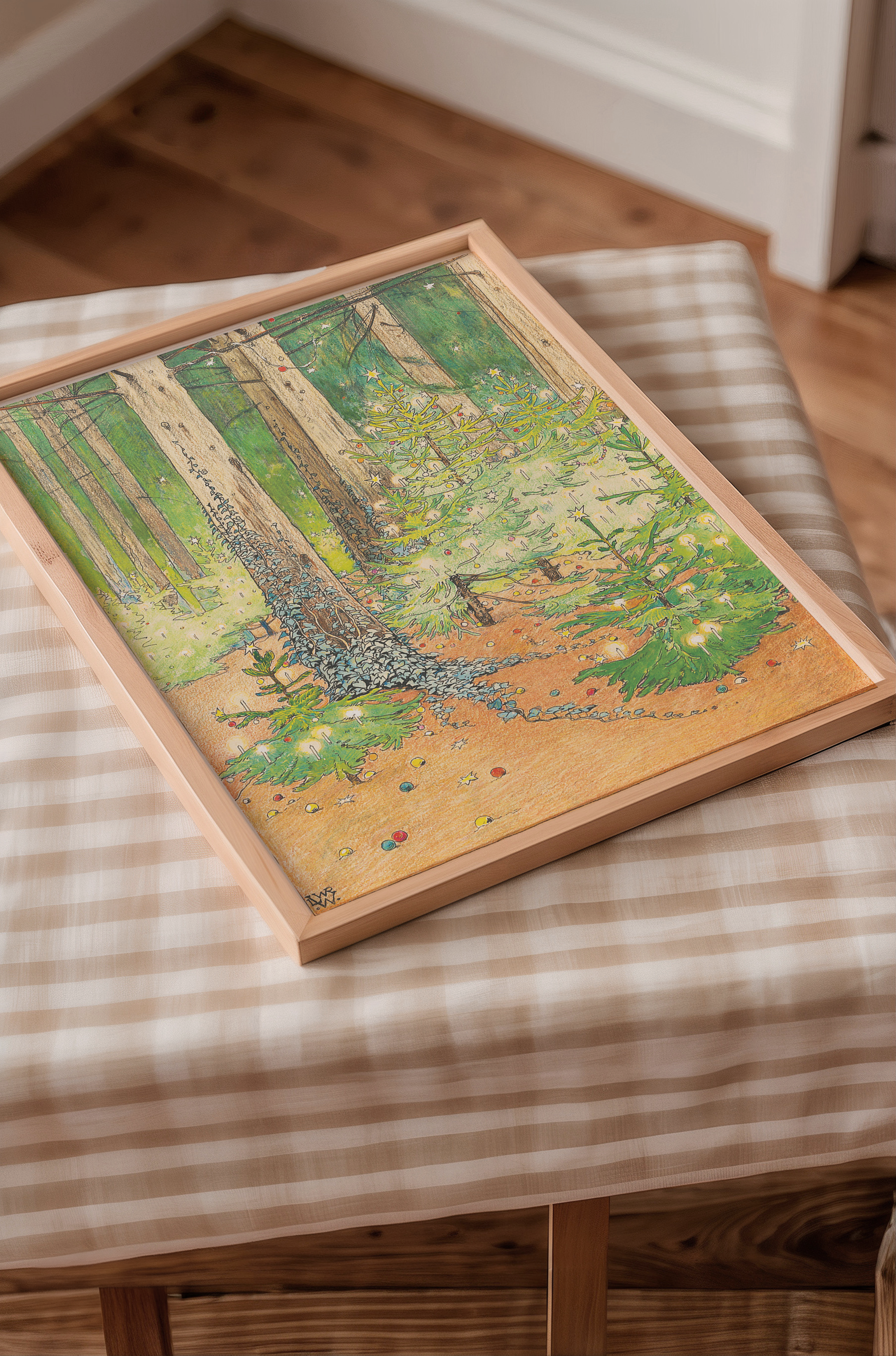 Forest with decorated and illuminated Christmas trees