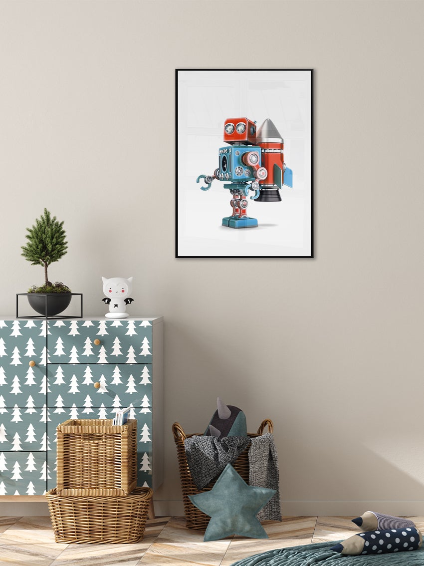 Retro Robot Med Raket Poster